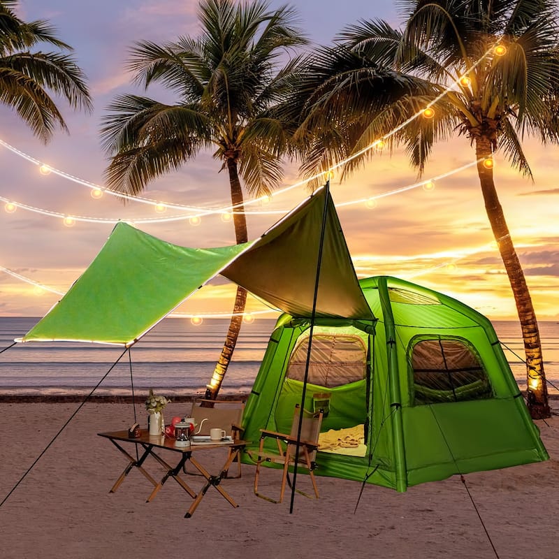 Inflatable Tent 4-6 Person - Instant Setup Waterproof Cabin Tent with Pump (Beige/Light Green)