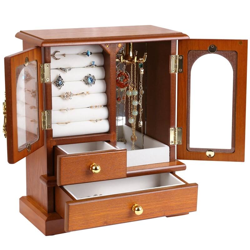 Wooden Jewelry Box for Women - 6.89"D x 11.02"W x 12.99"H