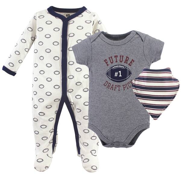 slide 1 of 1, Hudson Baby Infant Boy Cotton Sleep and Play, Bodysuit and Bandana Bib Set, Football 0-3 Months - Football