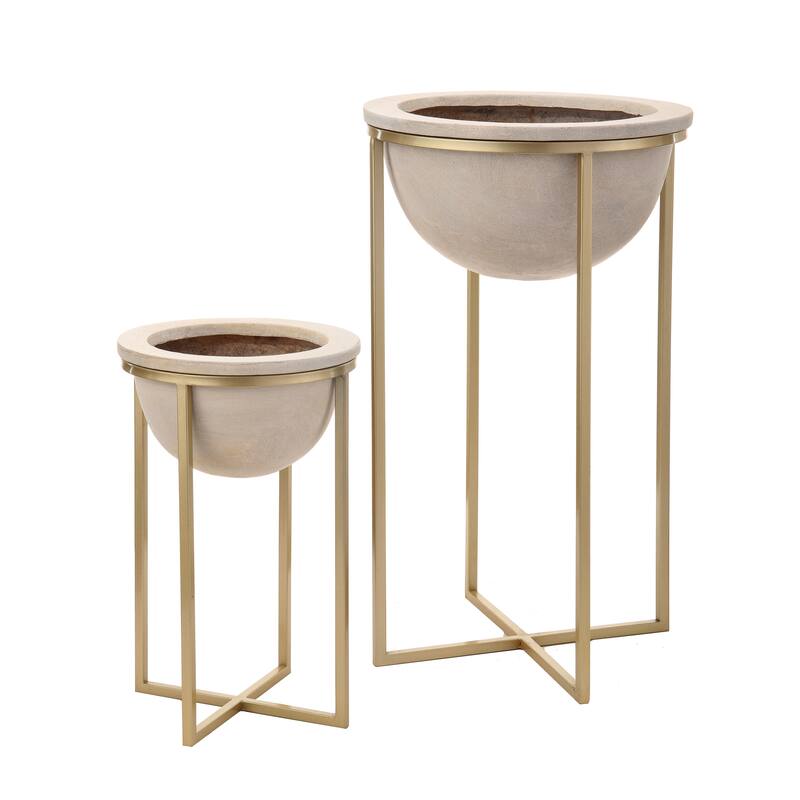 Mgo Gold Metal Bowl Planter 18-26" Set2