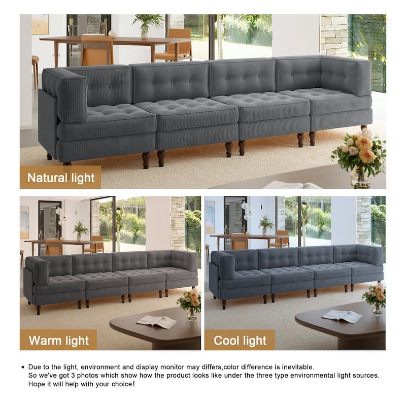 Oversized Modular Sectional Corduroy Fabric Tufted Sofa
