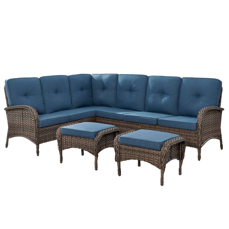 Outdoor L-Shaped Patio Furniture Set with Ottoman