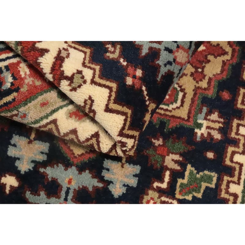 Hand Knotted Oriental 100% Wool Carpet Traditional Medallion Navy Blue & Blues Heriz (serapi) Area Rug - 5' 0'' X 3' 0''