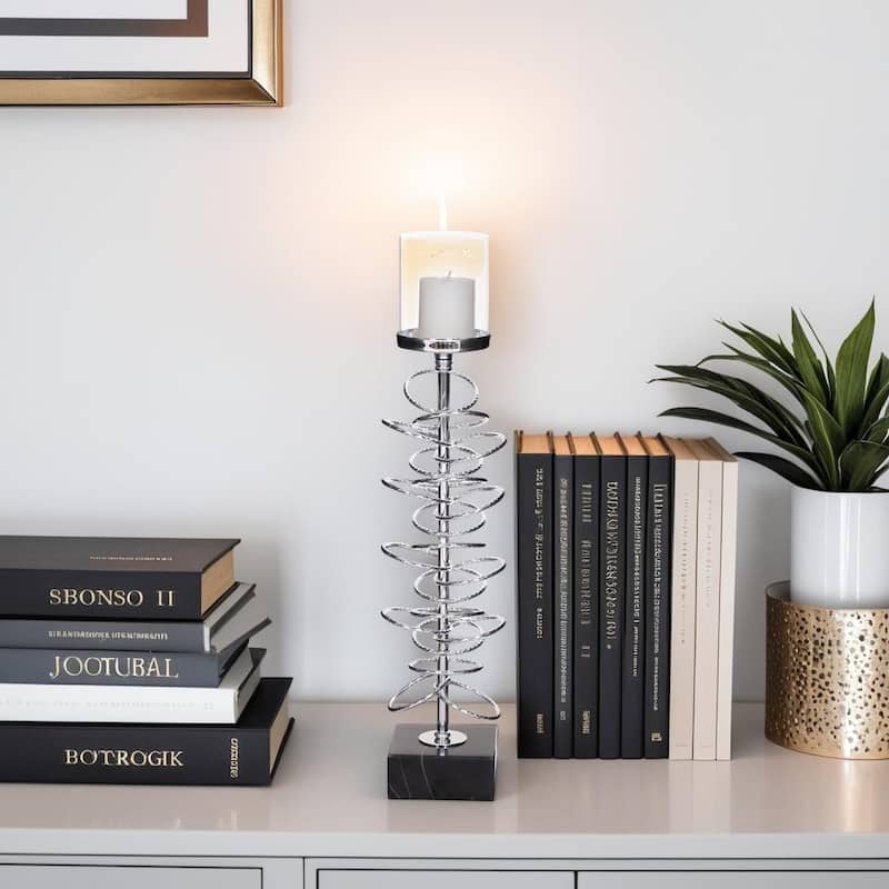 Allan Andrews Silver Metallic Chrome Candle Holder with Iron Rings Design (3 sizes available) - 25"H