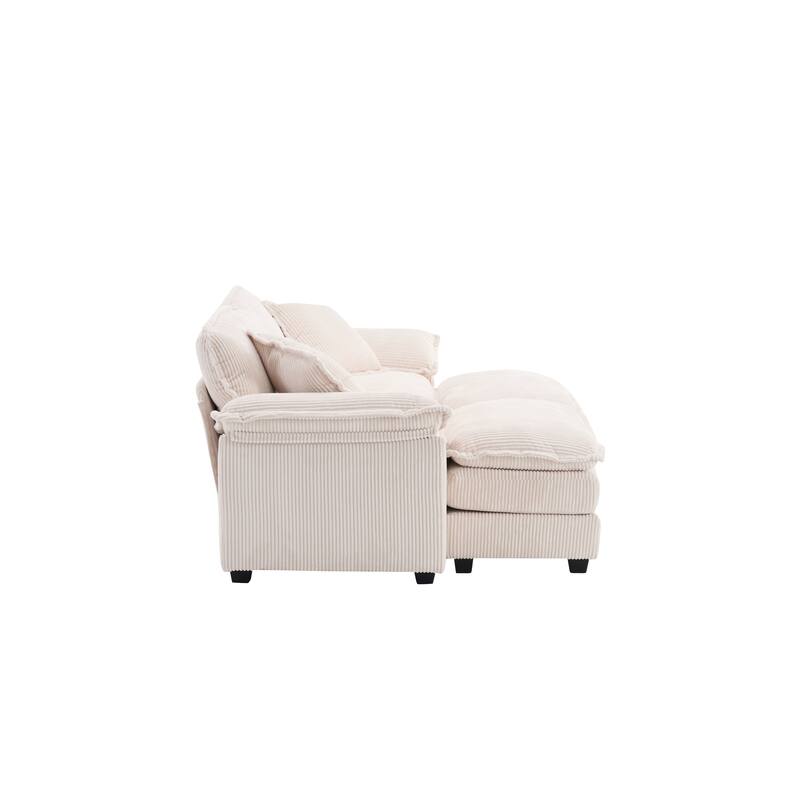 Corduroy Sleeper Sectional Sofa, Loveseat & Ottomans Chaise Lounge Set