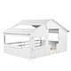 preview thumbnail 11 of 15, Full Size Solid Wood House Bed with Roof and Guardrail for Kids