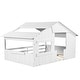 preview thumbnail 11 of 15, White Full Size Solid Wood House Bed with Roof and Guardrail for Kids