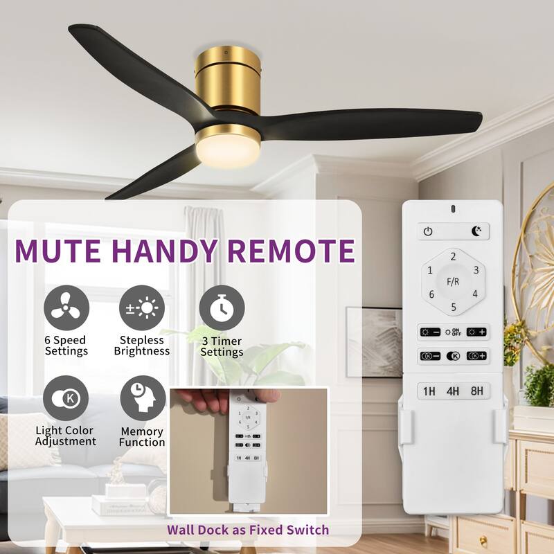 52 Inch Ceiling Fan with Light And Remote, 3 Wood Fan Blade