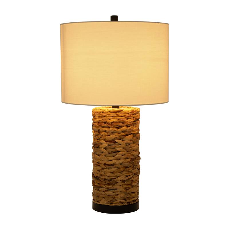 Sagebrook Home Coastal Neutral Seagrass 26" Pillar Table Lamp, Natural Linen Shade, Metal Accents - 14" x 14" x 26"