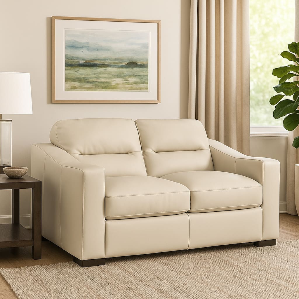 Rove Loveseat, Plush Cushioned Cream Real and Faux Leather, 67 Inch