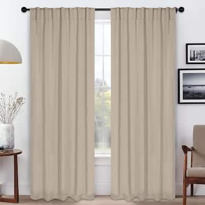 Superior Solid Machine Washable Room Darkening Blackout Curtains with Back Tabs, Set of 2