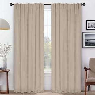 Superior Solid Machine Washable Room Darkening Blackout Curtains with Back Tabs, Set of 2