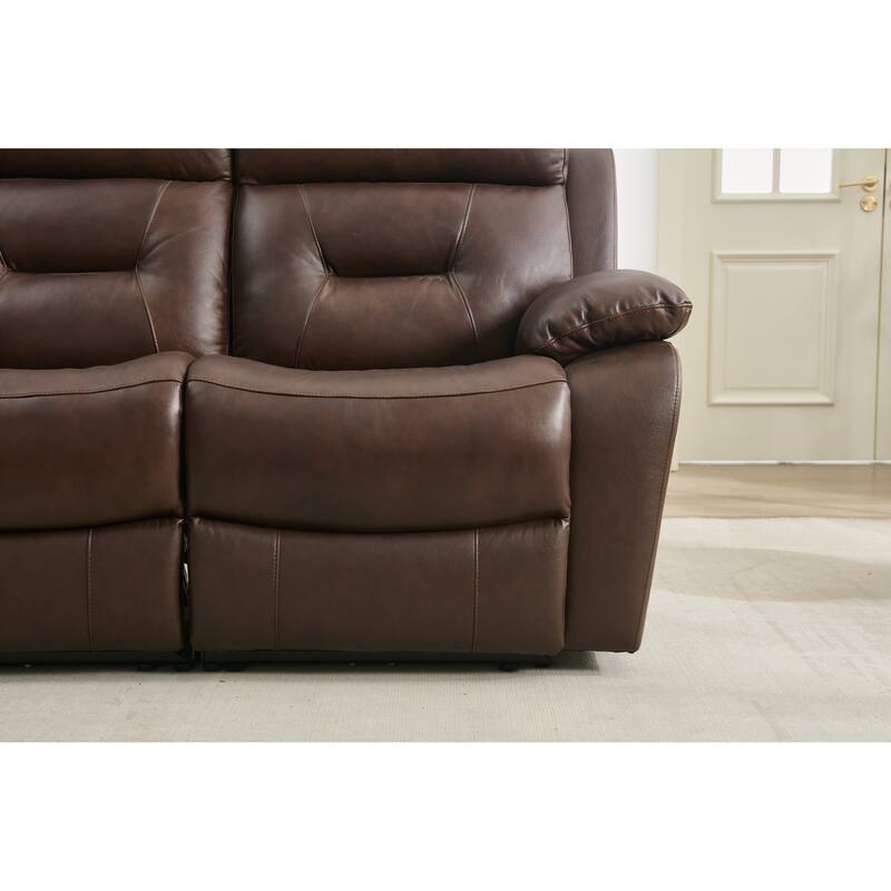 63" Genuine Leather 2-Seater Reclining Sofa with Overstuffed Armrests