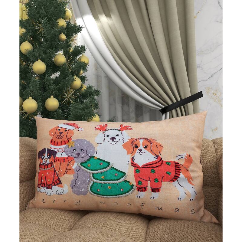 Vibhsa Merry Woofmas Christmas Pillow 14" x 20"