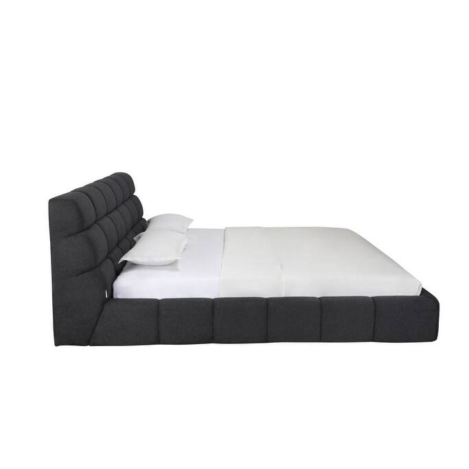 HomeRoots Dark Gray Tufted Linen Blend Upholstered King Bed Frame