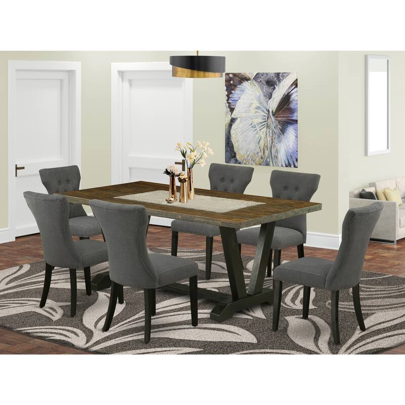7-Piece Dining Set - Rectangular Table & 6 Parsons Chairs - Solid Wood Dining Room Furniture - 72