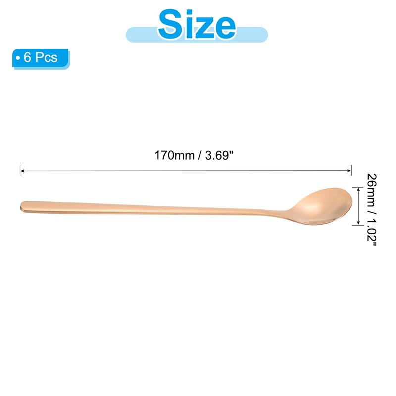 Long Handle Iced Tea Spoon, 6 Pcs 7" Stainless Steel Long Spoons - Rose Gold