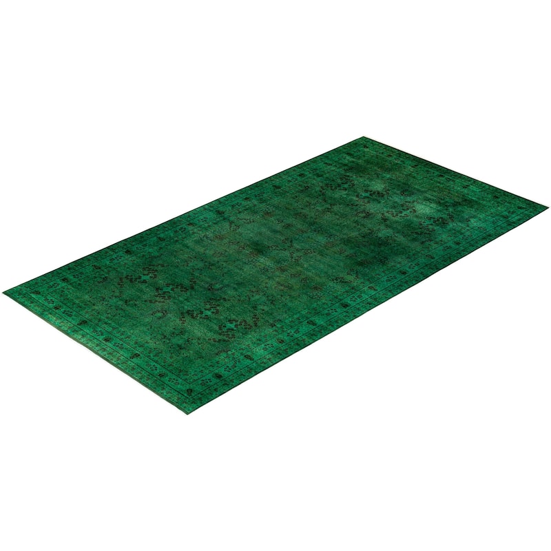 Overton Hand Knotted Wool Vintage Inspired Modern Contemporary Overdyed Green Area Rug - 9' 1" x 18' 1"