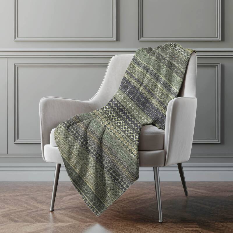 Premium Machine Washable Boho Stripes Sherpa Throw Blanket - Sage - 4'2" x 5'10"
