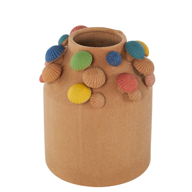 Ceramic Round Wide Decorative Vase with Multicolor Accents and White Speckles - Brown - Roche River Decor