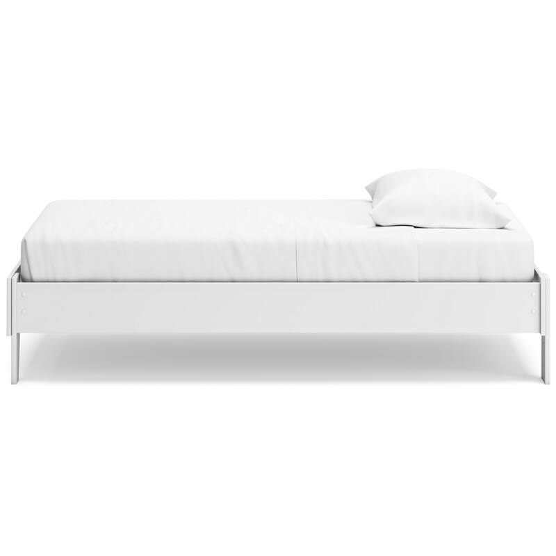Alli Twin Size Platform Bed, Modern Matte White Wood, Low Profile Legs