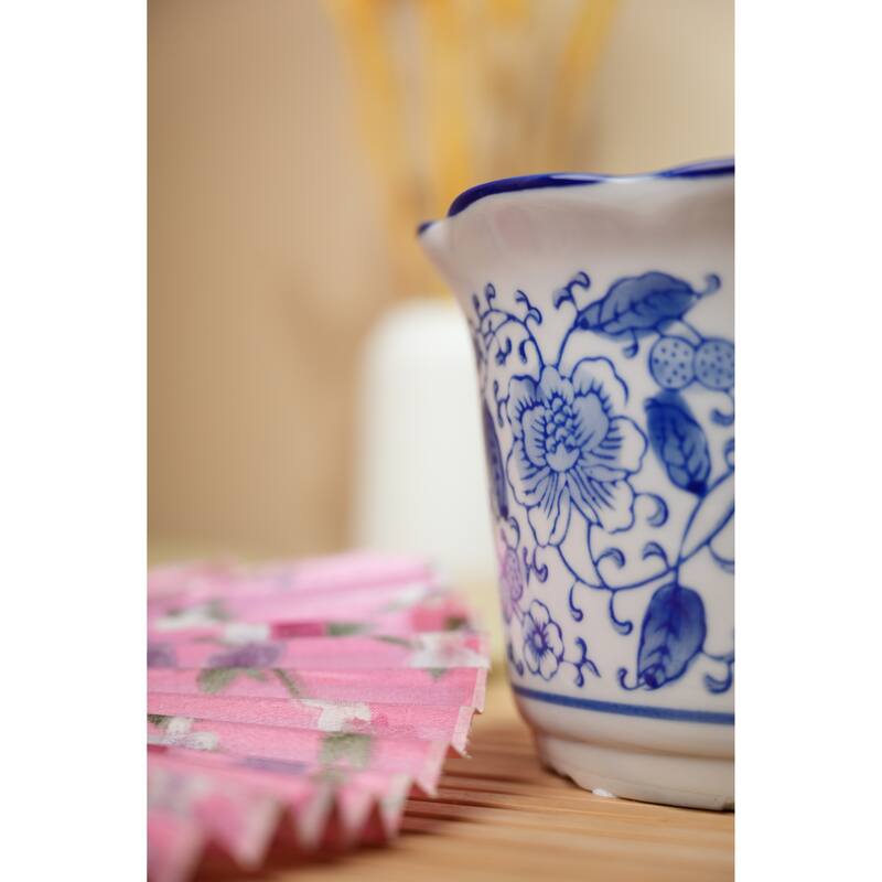6.13in Scallop Top Chinoiserie Ceramic Candle - 15.5oz Sandal
