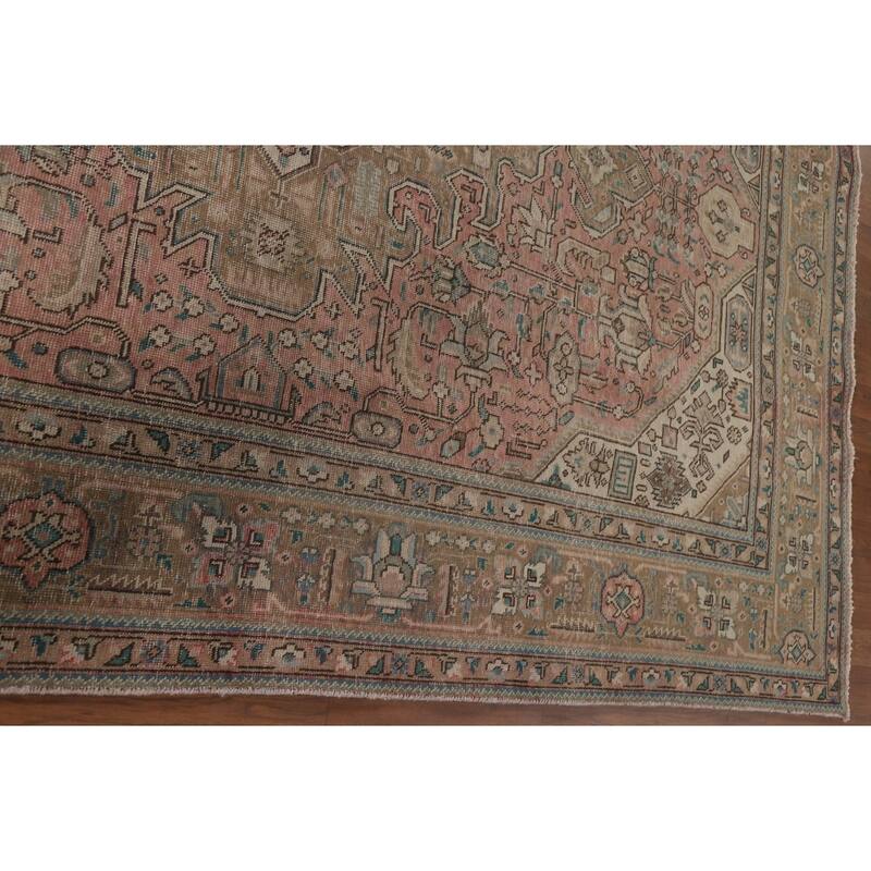 Hand Knotted Oriental 100% Wool Carpet Traditional Medallion Pink Tabriz Area Rug - 9' 9'' X 6' 8''