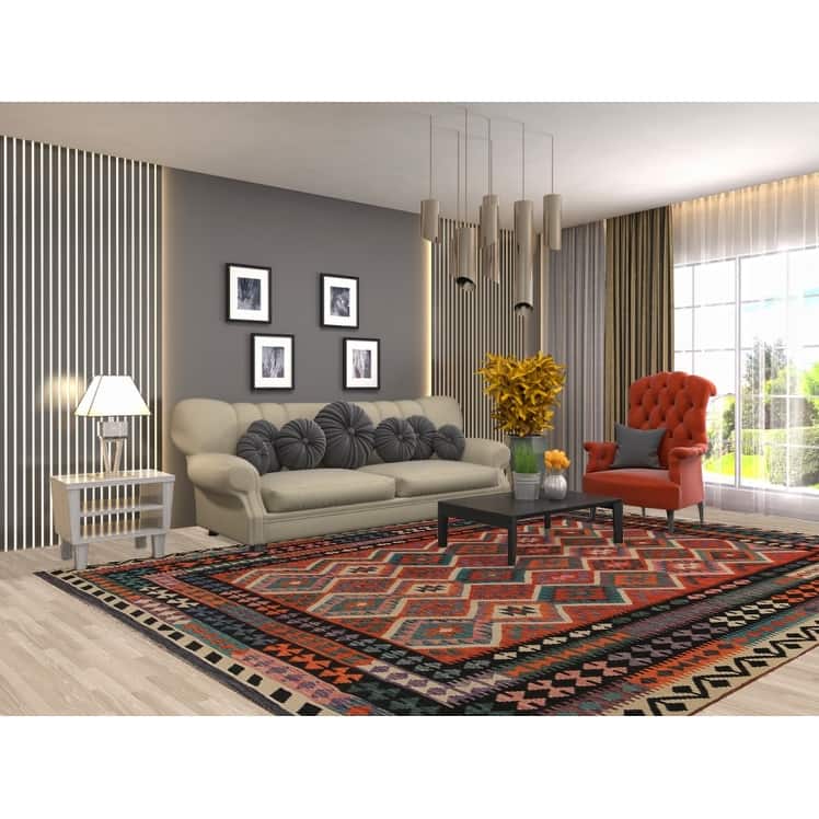 Orange Kilim Oriental Area Rug Hand-Woven Tribal Wool Carpet - 8'5"x 11'5"