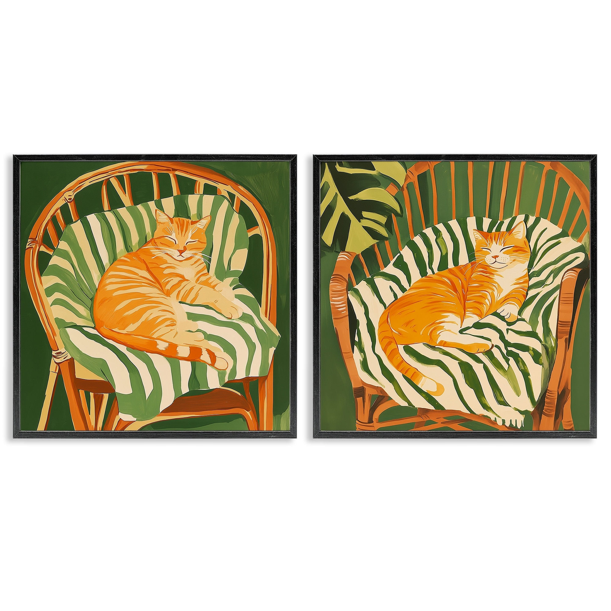 Stupell Cozy Cats in Rattan Chairs Framed Giclee Art Design By Walker Noble (Set of 2)