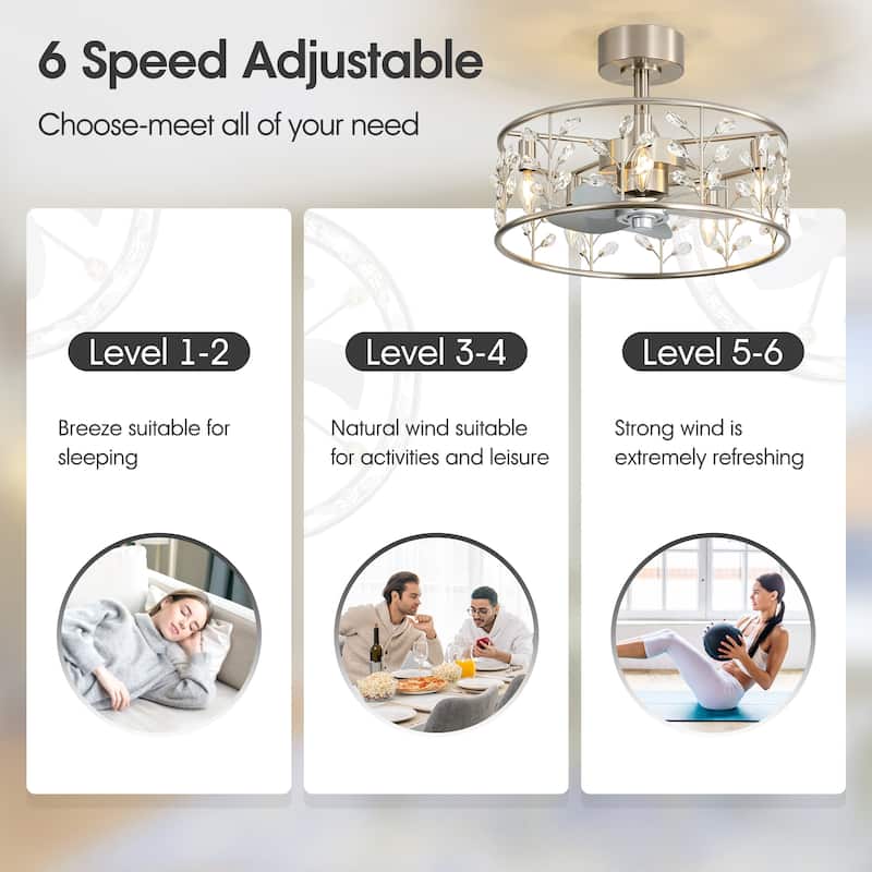 20" Glam Crystal Chandelier Caged Ceiling Fan with Light and Remote