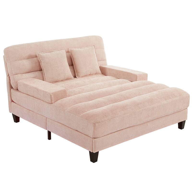 Modern Chaise Lounge Sofa 57.1" Sofa Bed Chenille Upholstered Lounge Sofa Chair with Adjustable Backrest and LED Light Strip