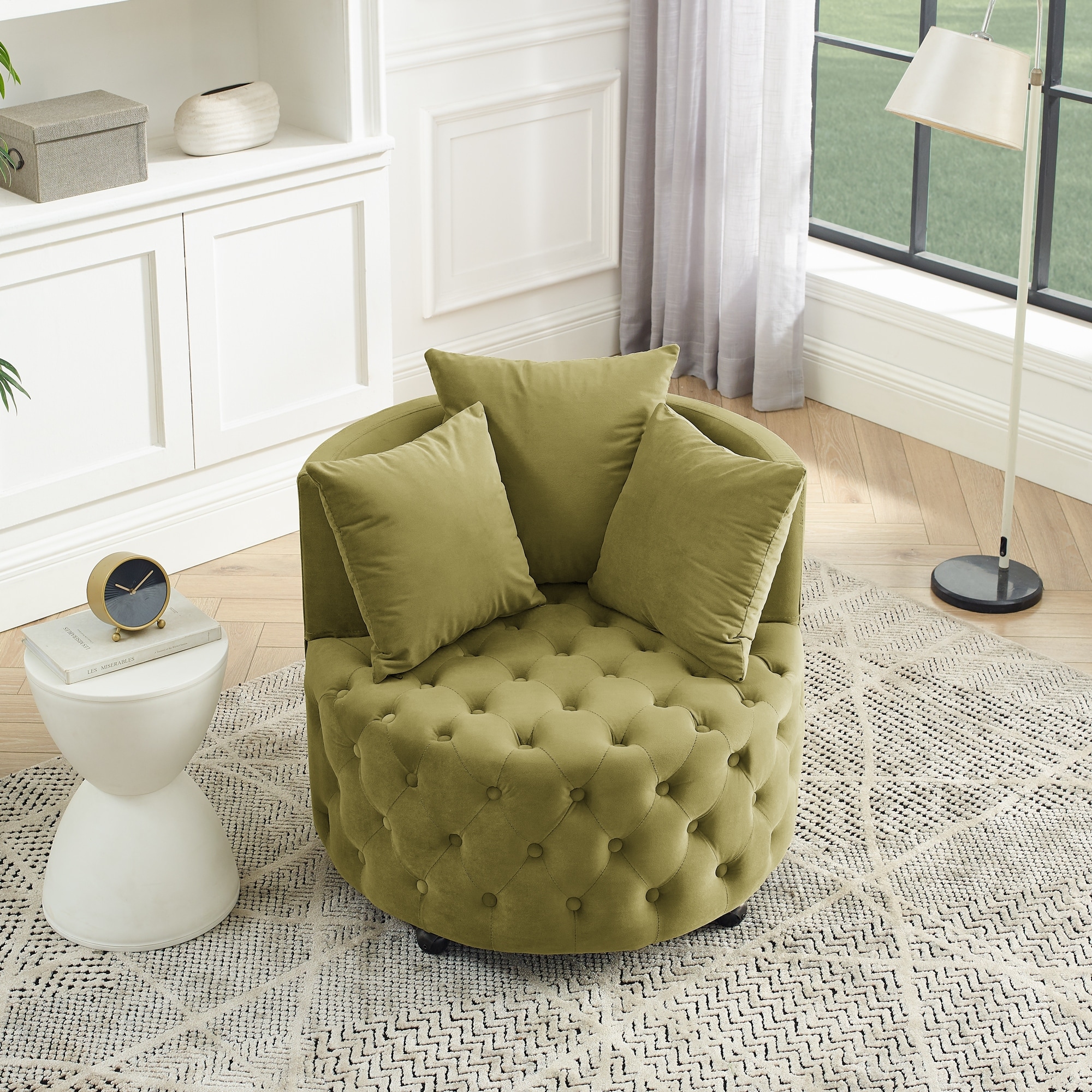 Velvet Upholstered Swivel Chair for Living Room, Button Tufted