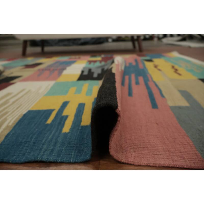 Hand Woven Oriental 100% Wool Carpet Southwestern Modern Multi-Colored Kilim Area Rug - 6' 7'' X 5' 3''