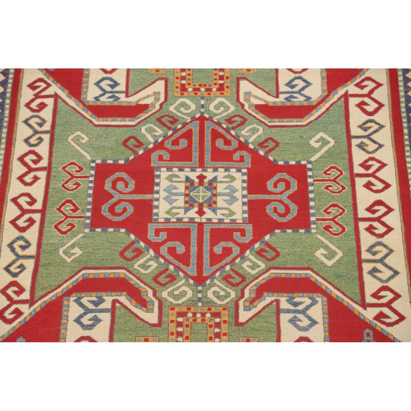 Green & Red Kazak Area Rug Hand-Knotted Wool Carpet - 6'7" x 9'7"