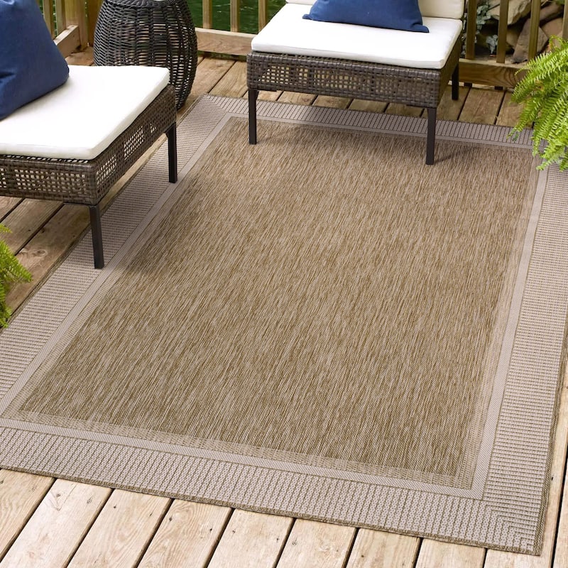 JONATHAN Y Alda Coastal Casual Wide Stripe Border Beige/Cream Indoor/Outdoor Area Rug