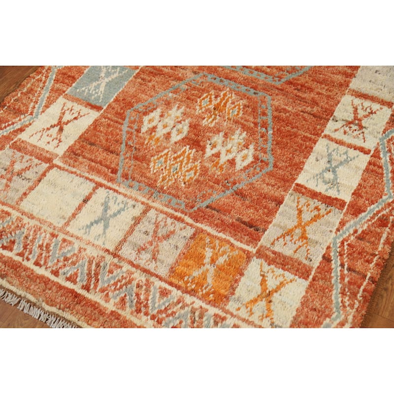 Orange Geometric Moroccan Oriental Rug Hand-Knotted Modern Wool Carpet - 4'1" x 6'1"