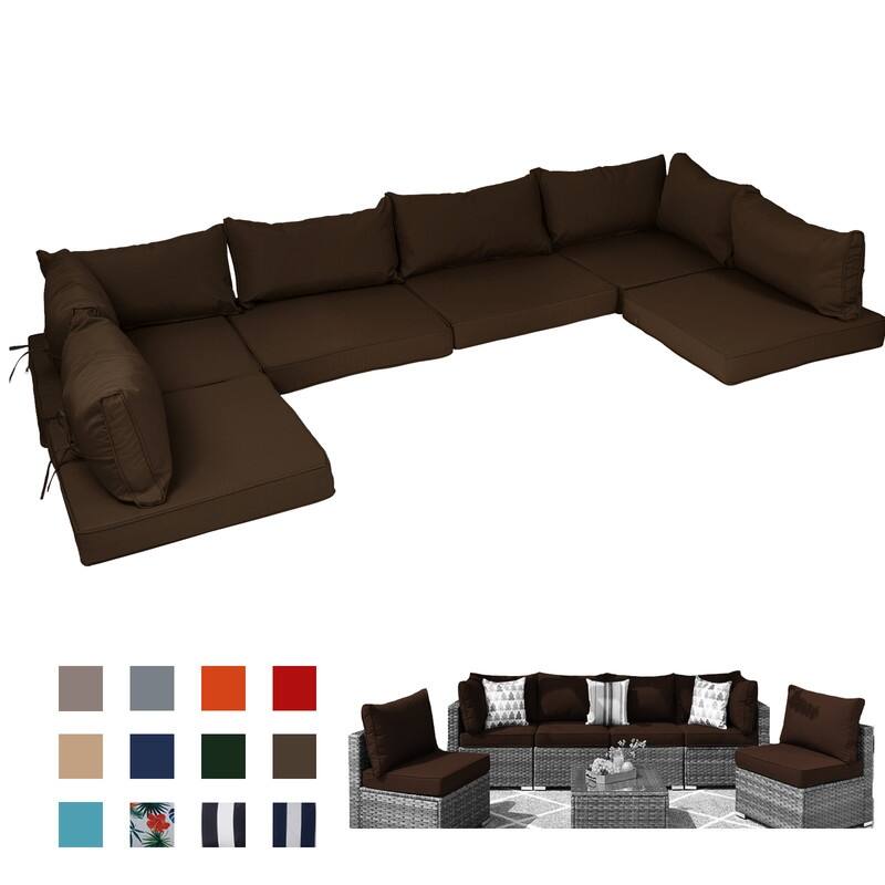 14pcs Outdoor Couch Cushions,4" Waterproof Sectional Rattan Conversation Set Cushions(Only Cushions+Covers,No Sofa) - 14PCS