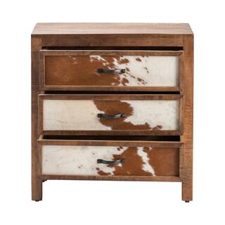 Cowhide Three-Drawer Wooden Chest - Western/ Rustic - 30x17x31