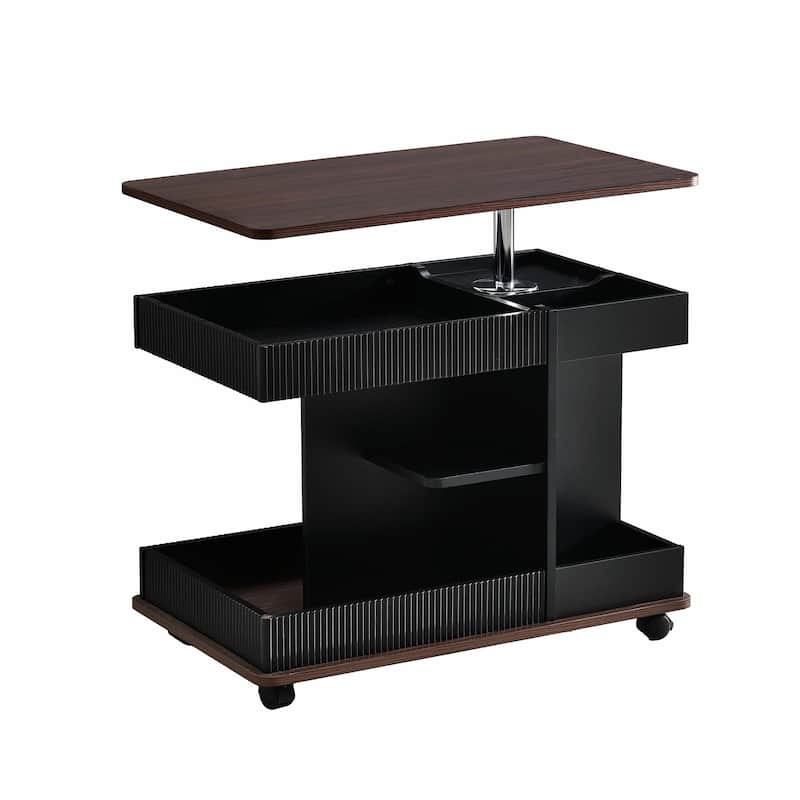Modern Multifunctional Sofa Side Table with Lift-Top, 360° Rotating Top