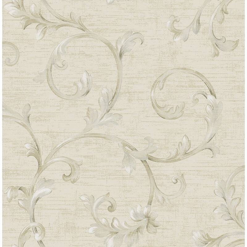 Seabrook Design Rhea Scrolls Unpasted Wallpaper - 20.5 in W x 33 ft. L - Metallic Almond & Blue Smoke