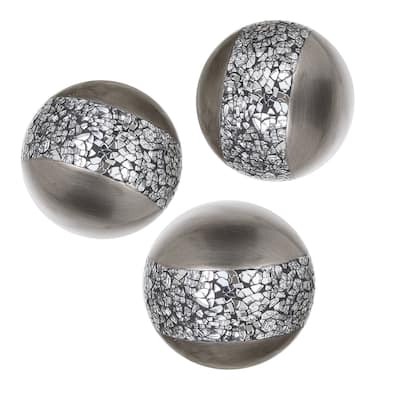 Schonwerk Silver Resin Balls/Orbs Set of 3 (Crackled Mosaic) 3.2"