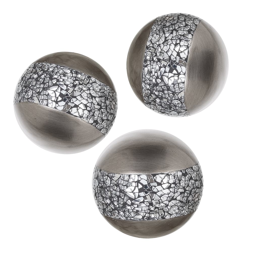 Schonwerk Silver Resin Balls/Orbs Set of 3 (Crackled Mosaic) 3.2"