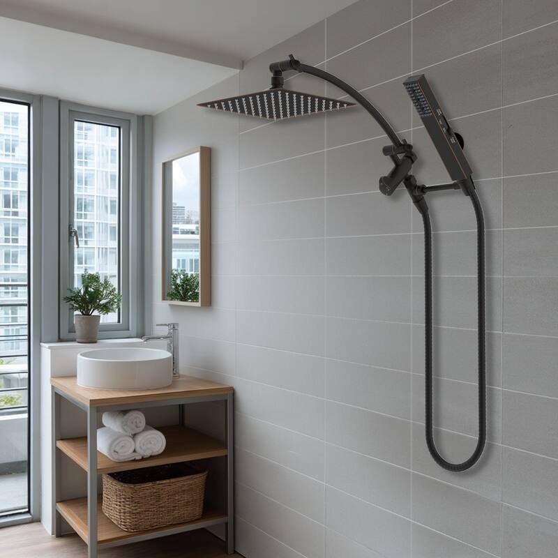 Dual Showerhead Combo, Metal Rain Shower Head, 4-Spray Handheld Spray