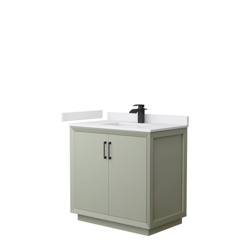 Strada 36-Inch Single Vanity Set, Cultured Marble Top - Light Green, Black Trim, White Cultured Marble Top