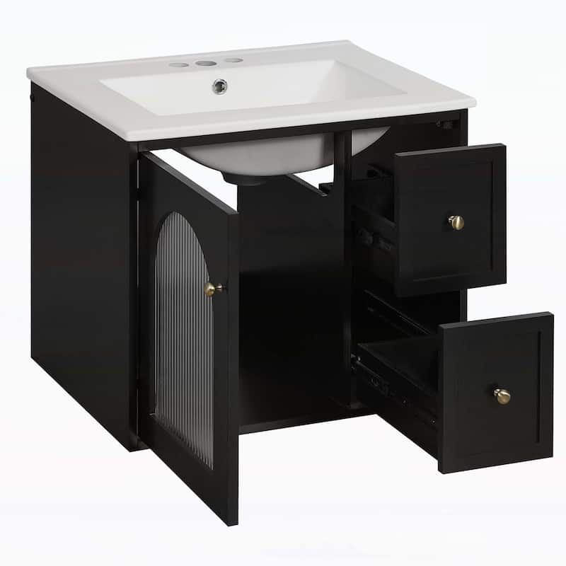 Bathroom Cabinet with Ceramic Sink,2 Drawers and 1 Soft-Close Door
