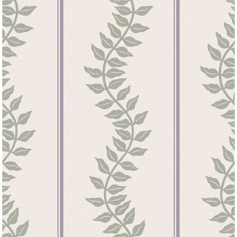Graham & Brown Laurel Leaf Stripe Mauve & Sage Wallpaper