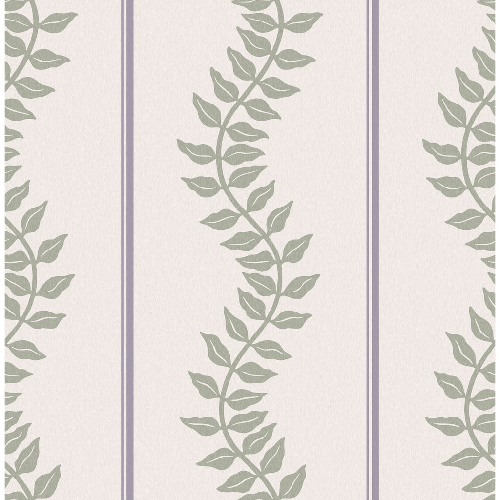 Graham & Brown Laurel Leaf Stripe Mauve & Sage Wallpaper