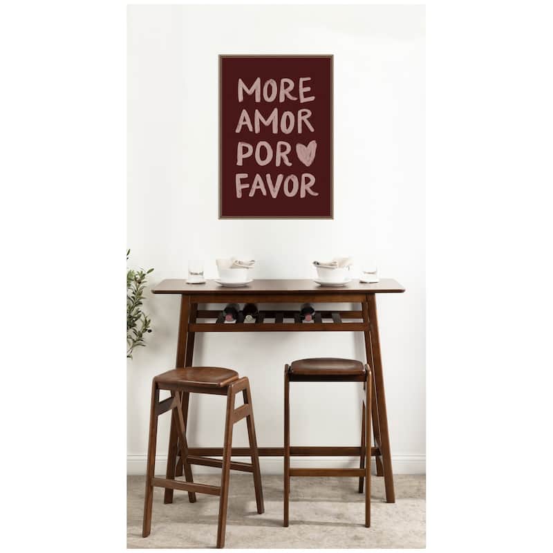 Kate and Laurel More Amor Por Favor Hand Painted Typography Maroon by Lucky Guava Framed Canvas Wall Art Print