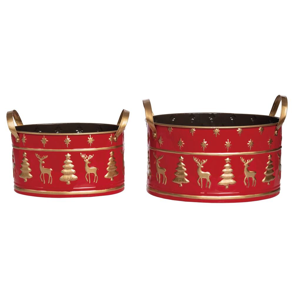 Transpac Metal 14.75 in. Multicolored Christmas Nested Buckets Set of 2