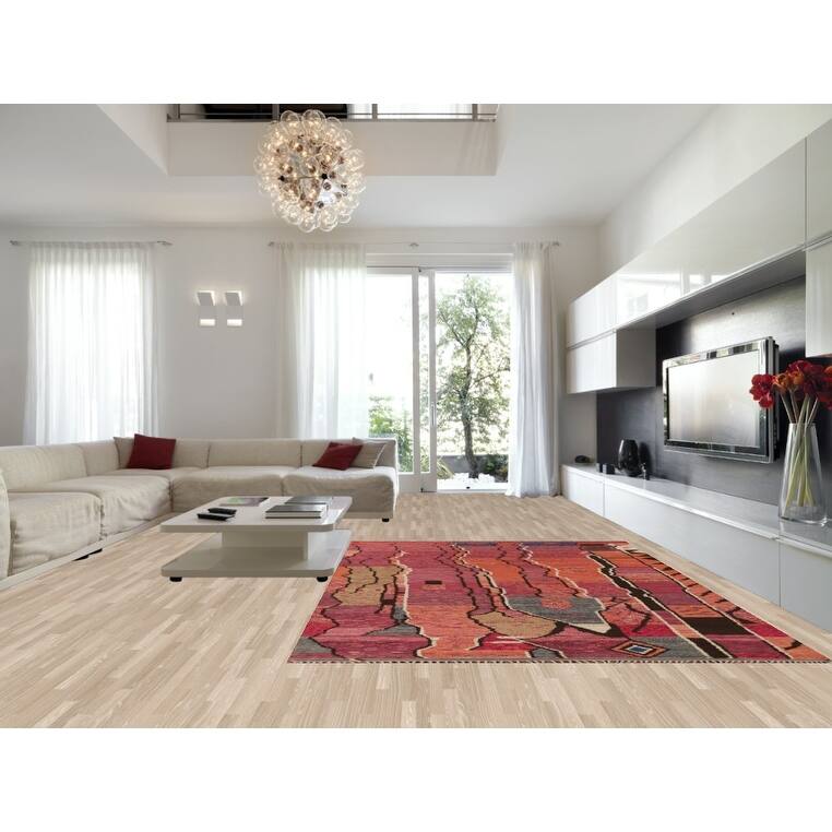 Moroccan Oriental Area Rug Hand-Knotted Abstract Wool Carpet - 8'10" x 12'2"